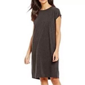 Eileen Fisher Cap Sleeve Boxy Charcoal Grey Dress Tencel Large